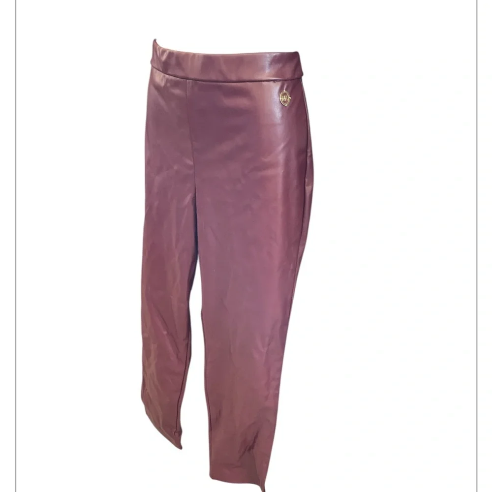MK ankle length faux leather maroon pants size large Michael kors